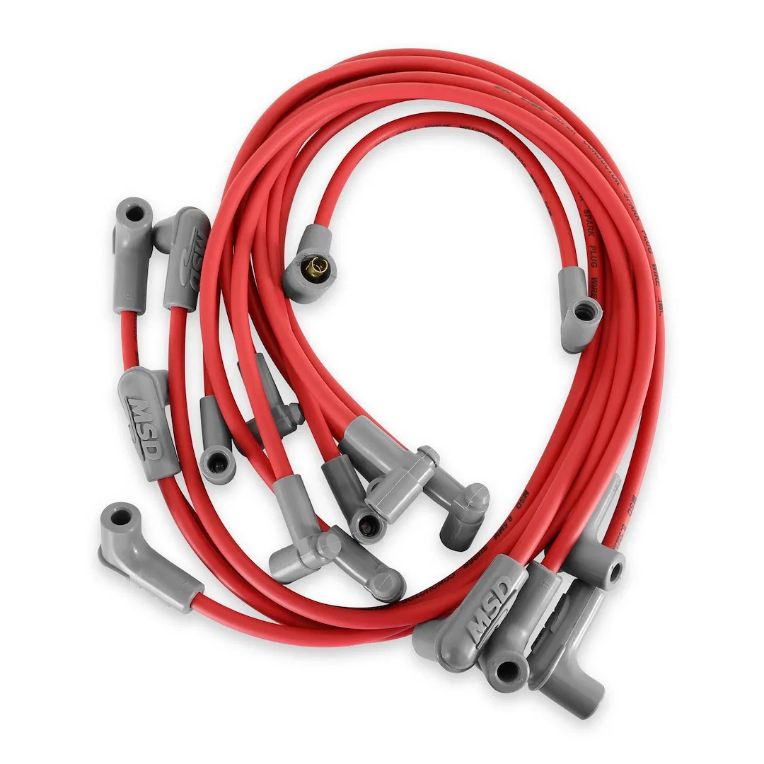 35659 – MSD CO. Spark Plug Wire Set, Pre Assembled Red 8-1/2 Millimeter Silicone and Synthetic Helically Wound Copper...